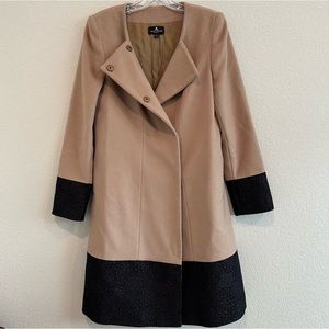 RARE LUXURY Vintage Jaeger-LeCoultre Wool Button-Down Coat, Tan/Black, 44 IT